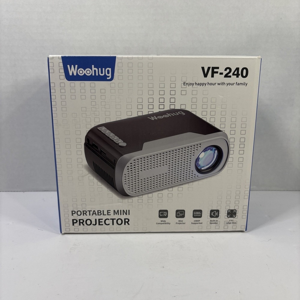 Woohug VF-240 1080p Portable Mini Projector Built-In Speaker Black Gray NEW